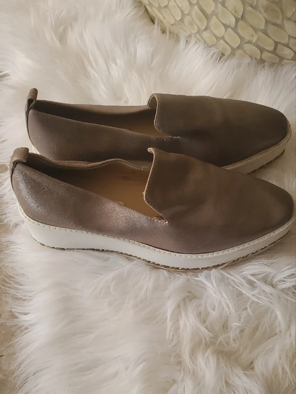 Karl Lagerfeld Metallic Bronze Slip-On Platform Loafers with White Midsole 6.5